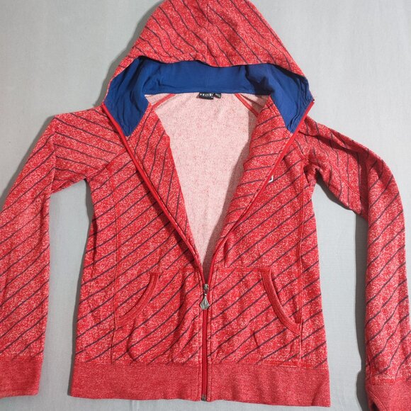 Volcom full zip hoodie women's size M (12) red with black stripes logo patch - Picture 3 of 13